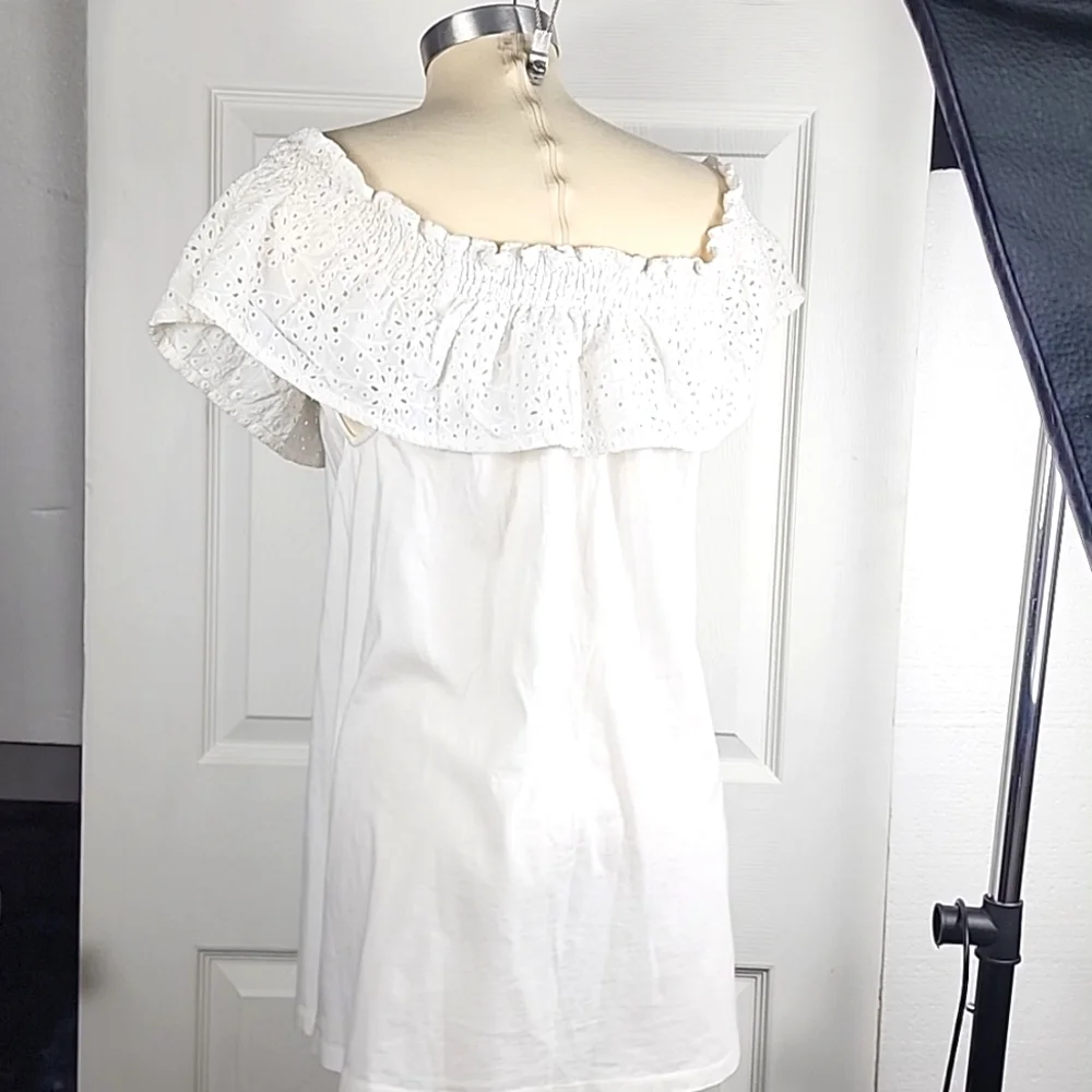 Eyelet off shoulder Top, 100% cotton Size L White - Picture 6 of 9
